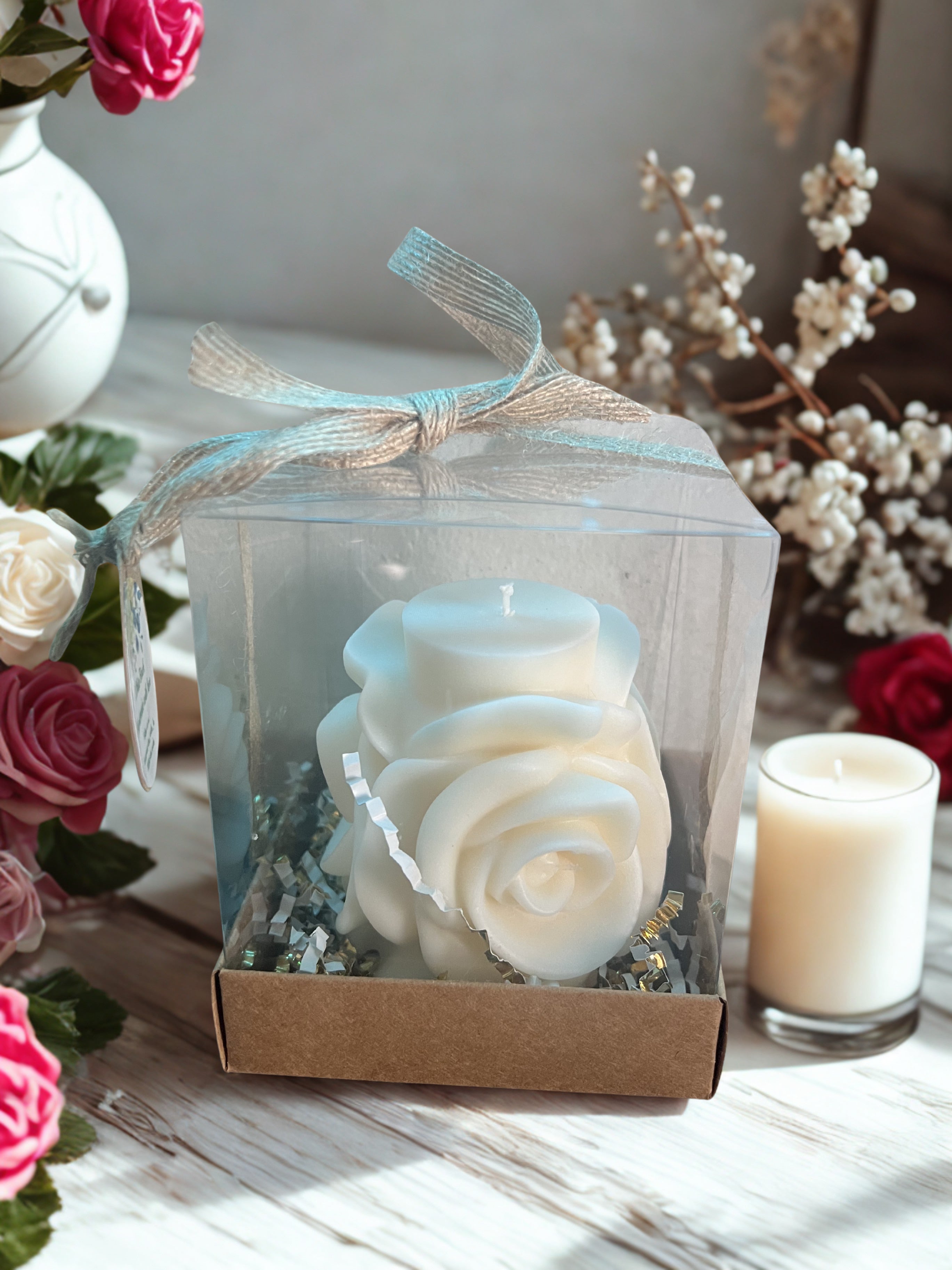 Fresh Linen Rose Pillar Candle
